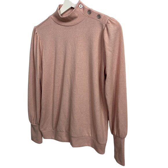 Banana Republic Pink Mock Neck Button Shoulder Long Sleeve Top XS - Picture 1 of 9